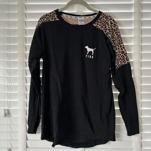 PINK Victoria’s Secret Long Sleeve Top Black Cheetah Print Jersey Style XS